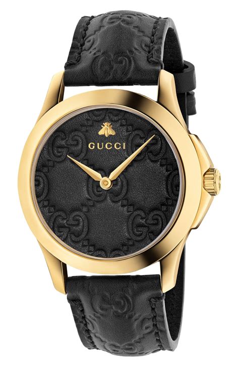 gucci grip watch black|Gucci watch leather strap.